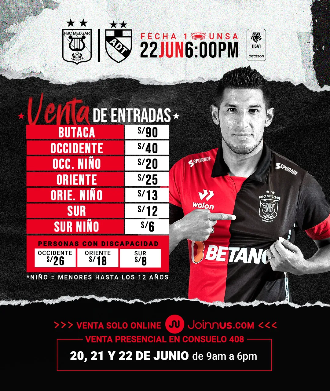 precio de entradas para el FBC Melgar vs ADT