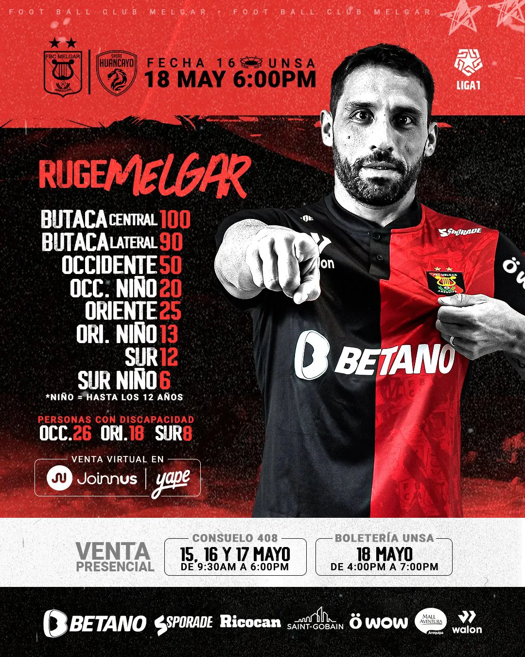 precio de entradas para Melgar vs Huancayo